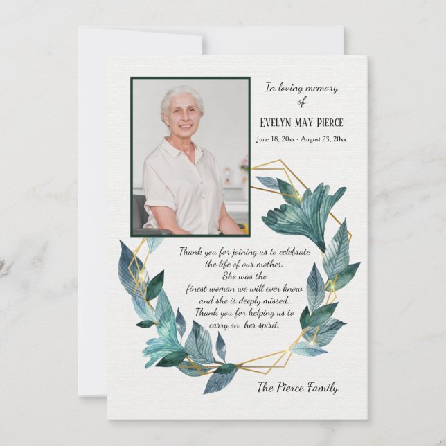 Fotopåminnelse Sympati Tack för ditt kort (Framsida)