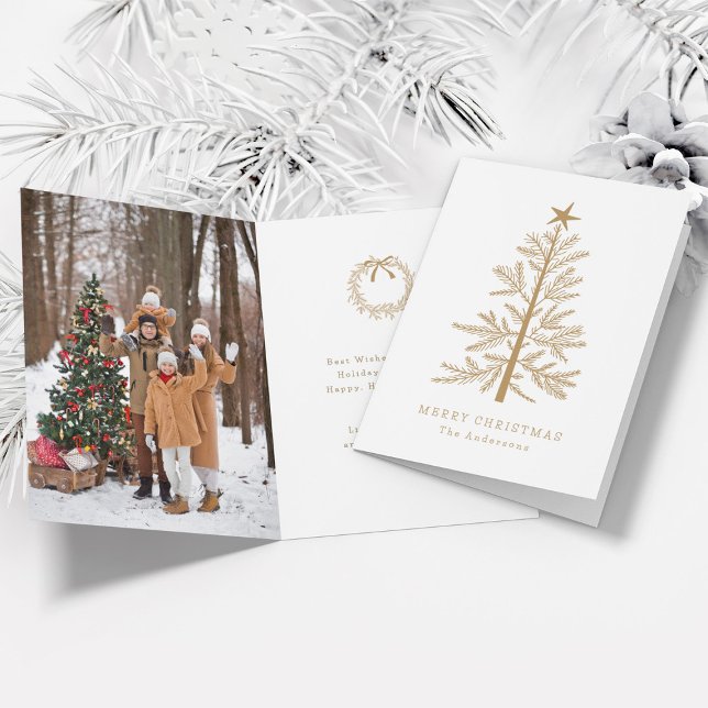 Fotopappat för Guld minimala jul Gräs Träd Helgkort (Front & Inside)