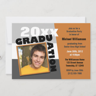 Fotopartiinbjudan för studenten i fyrkantig Orange Inbjudningar