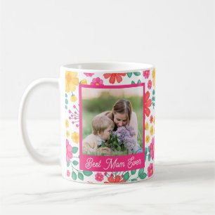 Fotopassage för bästa Mamma någonsin i modern Blom Kaffemugg
