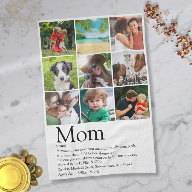 Fotopassage för Mamma Definition 9 Kökshandduk (Mom Definition 9 Photo Collage Kitchen Towel)