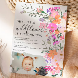Fotopastel Wildblomma vår 2:a födelsedag Inbjudningar