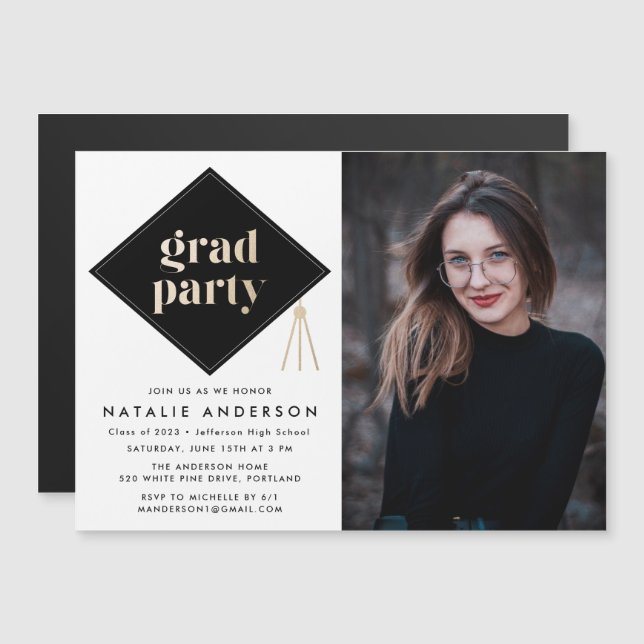 Fotopatset av Studentfesten Foto Magnetisk Inbjudningskort (Fram/baksida)