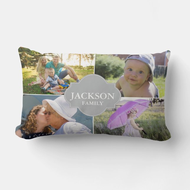 Fotopillows, 4 kollage foton med familjen namn lumbarkudde (Framsida)