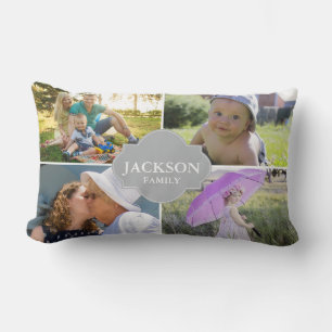 Fotopillows, 4 kollage foton med familjen namn lumbarkudde