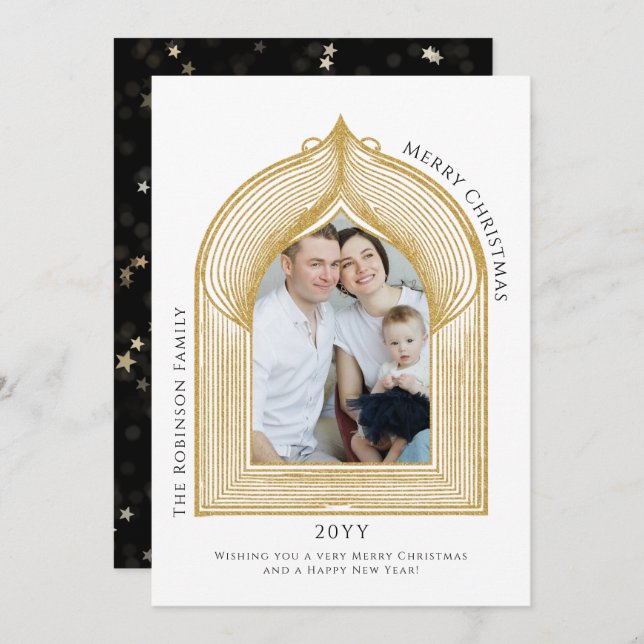 Fotoport för Guld i elegant Julkort (Fram/baksida)