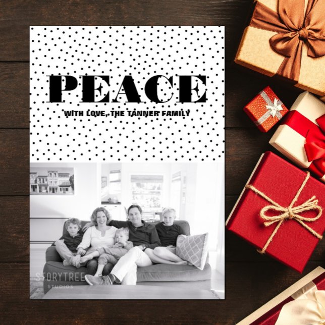 Fotoport för Helgdag med prickad fred | Svart Julkort (Dotted Peace Holiday Photo Card - Black)
