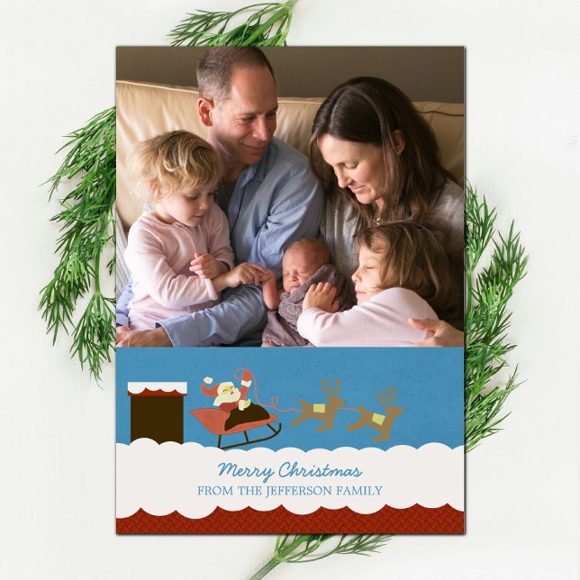 Fotoport för Santa and Reindeer-Helgdag Julkort (Santa and Reindeer Holiday Photo Card)