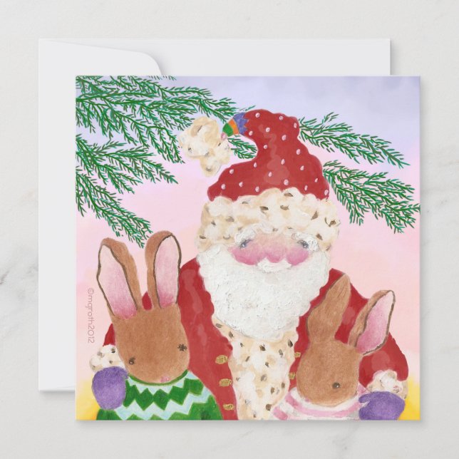 Fotoport för Santa och kaniner Julkort (Framsida)