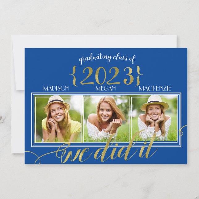 Fotoportet FÄRG Guld Ram Student i tre ANPASSNINGS Meddelande (Framsida)