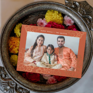 Fotoportet Guld frimärke lotus Lycklig Diwali Julkort