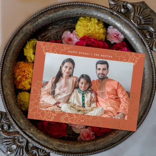 Fotoportet Guld frimärke lotus Lycklig Diwali Julkort (Skapare uppladdad)