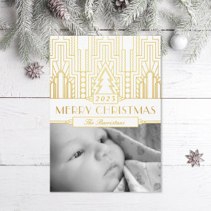 Fotoportet Guld Löv Art Deco God jul Julkort