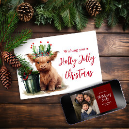 Fotoportet Highland Cow Holly Jolly jul Julkort
