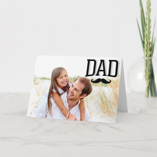 Fotoportet Pappa Mustache Lycklig Fars dag Kort (Framsida)