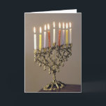 Fotoportet silver Driedel Chanukah Helgkort<br><div class="desc">Skicka Chanukah hälsning med en elegant silver-menorah med tända ljus.</div>