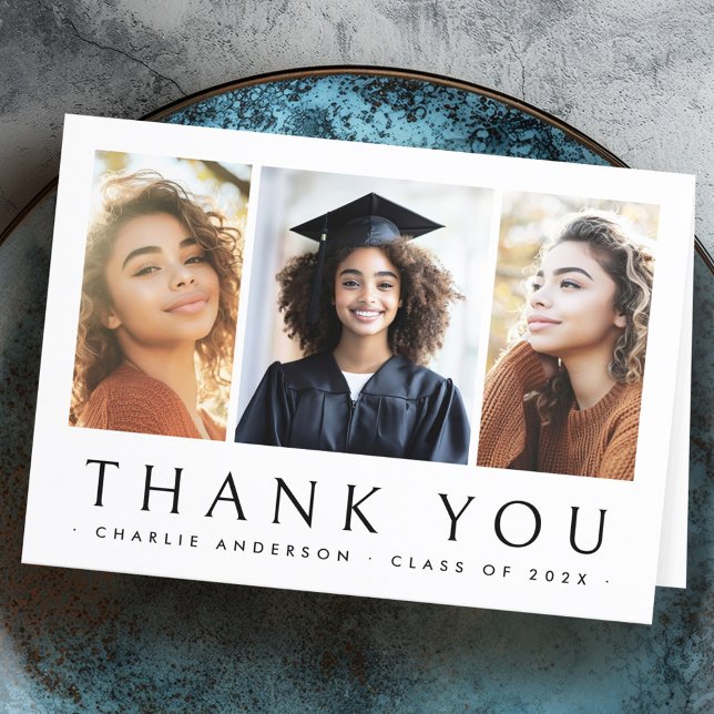 Fotoportet Student studenten elegant 3 Tack Kort (Graduate graduation elegant 3 photo thank you card)