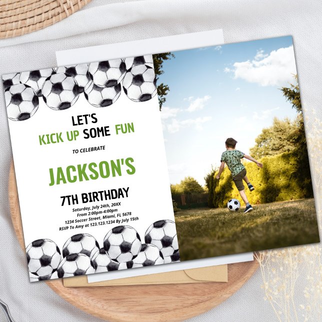 Fotopräglade inbjudningar på födelsedagen (Soccer Birthday Invitations with photo)