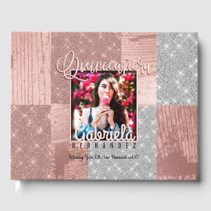 FotoQuinceañera (Modern Ro Guld Silver Glitter) Gästböcker