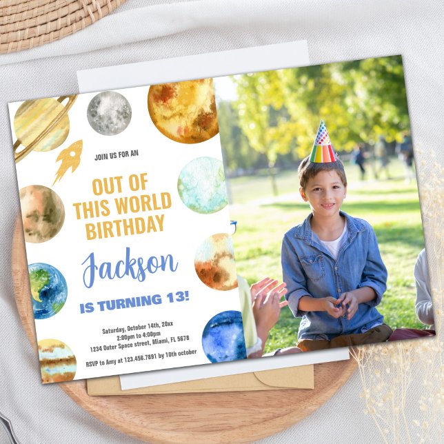 Fotoraket Rymden-födelsedagsinbjudningar Inbjudningar (Photo Rocket Outer Space Birthday Invitations)
