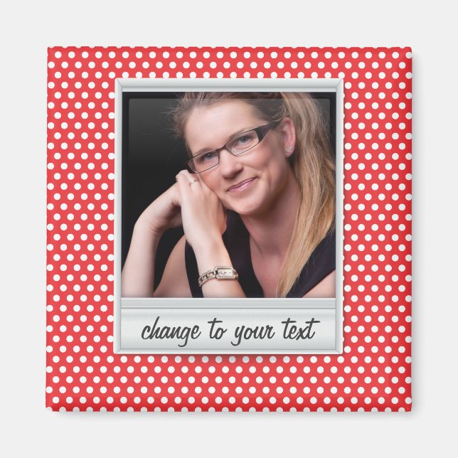 fotoram på vit och röd polkadot magnet (Framsidan)