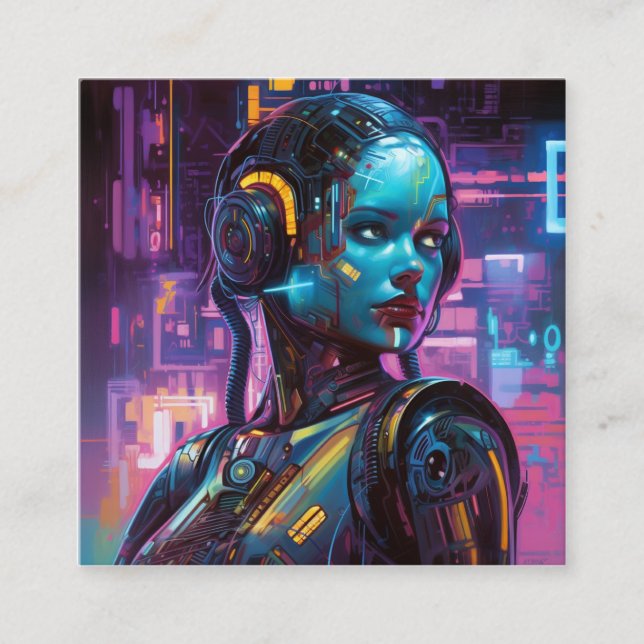 Fotorealistisk Fantasy i Neon Ljus Fyrkantigt Visitkort (Framsida)