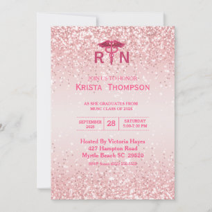 Fotoregistrerat Nurse Studenten Rosa Glitter Inbjudningar