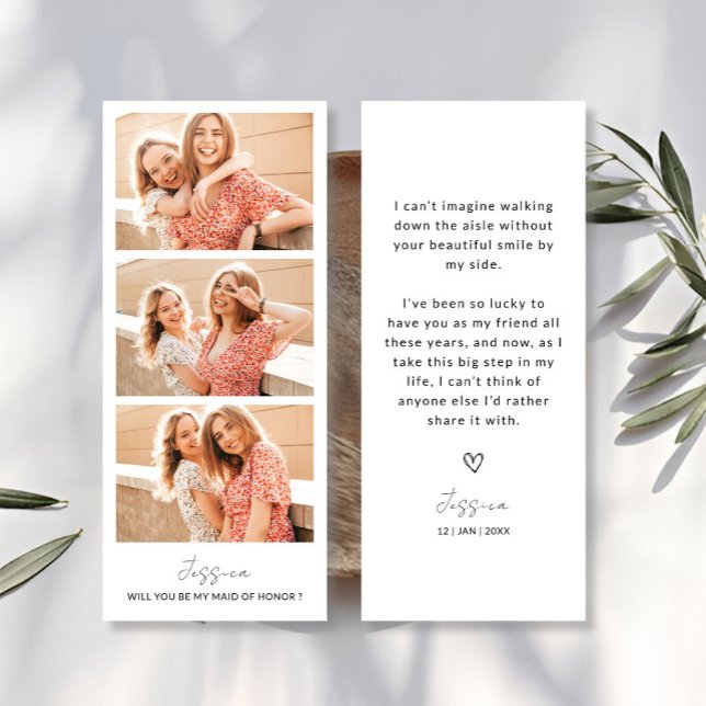 Fotoremsan 3 Bilder Bridesmaid Frieri kort (Photo Strip 3 Pictures Bridesmaid Proposal Card)