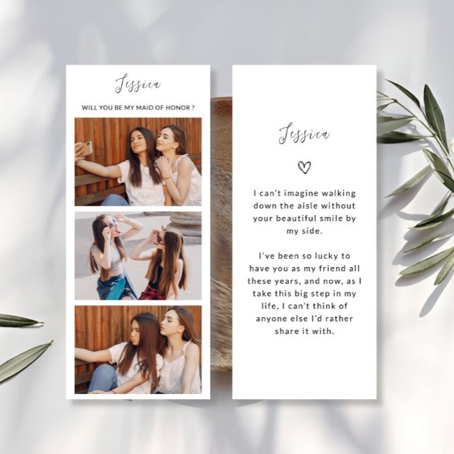 Fotoremsan 3 Bilder Bridesmaid Frieri kort (Photo Strip 3 Pictures Bridesmaid Proposal Card)