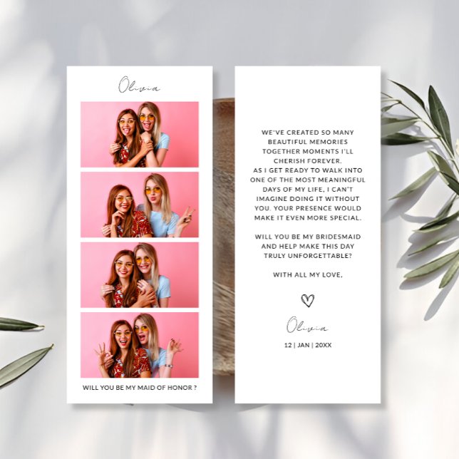 Fotoremsan 4 Bilder Bridesmaid Frieri kort (Photo Strip 4 Pictures Bridesmaid Proposal Card)
