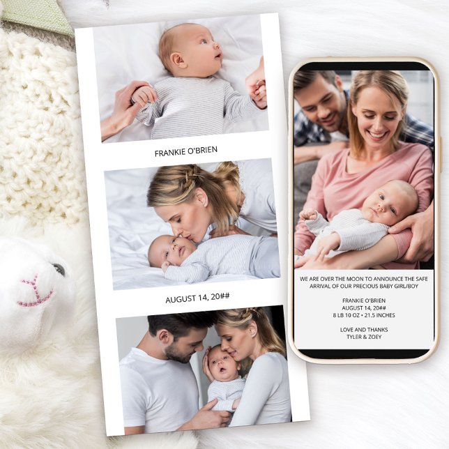 Fotoremsor 4 Fotofödelse Meddelande (Photo Strip Birth Announcement available printed or as printable digital download)