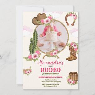 FotoRosa Westernt första födelsedag Rodeo Flicka Inbjudningar