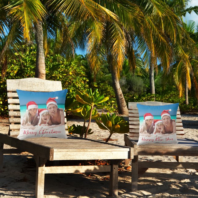 Fotorött för familjen god jul Gott nytt år Kudde (Beach - Front And Back)