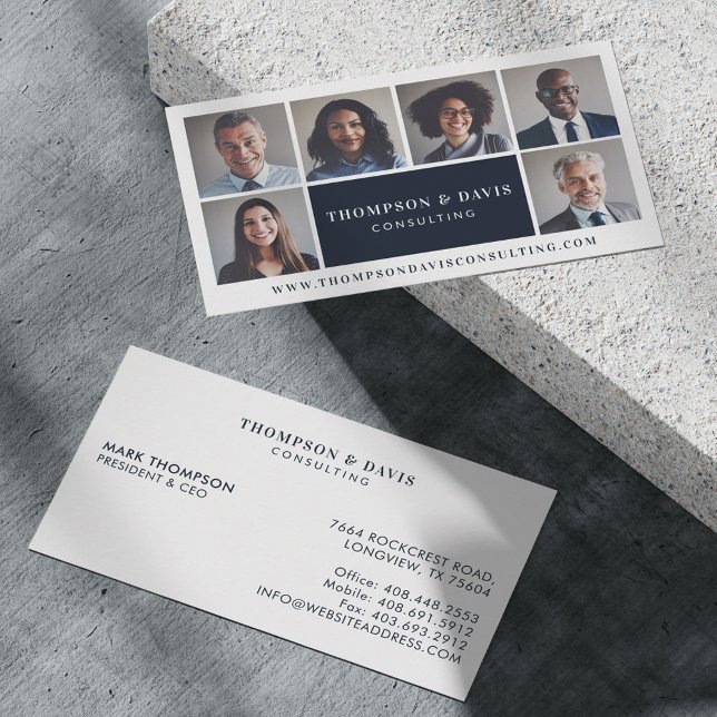 Fotorutnät för medlemmar i det moderna och minimal visitkort (Modern & Minimal Business Team Members Photo Grid Business Card)