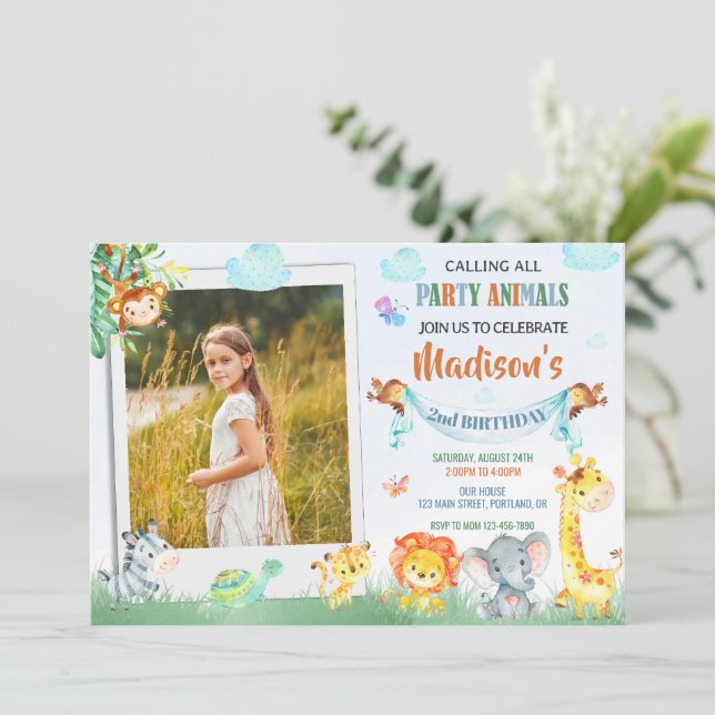 Fotosafari-födelsedagsinbjudan Två vilder party Inbjudningar (Stående Fram)
