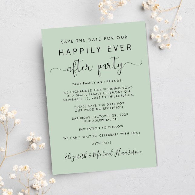 Fotosaldo för bröllopsmottagning Spara datum Meddelande (A stylish save the date announcement for a reception to celebrate your elopement or private wedding )