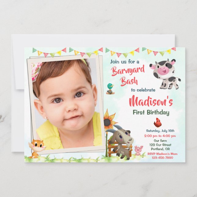 Fotoserverns födelsedagsinbjudan Boskap inbjudan (Framsida)