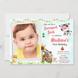 Fotoserverns födelsedagsinbjudan Boskap inbjudan