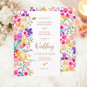 Fotoskript bröllop för målade trädgårdsblommor inbjudningar