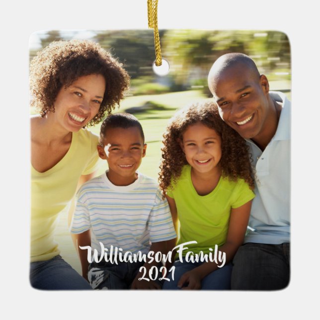Fotoskript för anpassningsbar 2-sidig familj julgransprydnad keramik (Framsida)