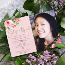Fotoskript för Bat mitzvah Rosa, Blommigt, vattenf
