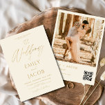 Fotoskript för Cream Guld QR-kod för Bröllop Inbjudningar<br><div class="desc">Vi presenterar vår moderna typinbjudan Black Guld Bröllop: Gör ett påstående med våra inbjudningar till elegant bröllop som innehåller modern typografi och lyxfärgade svarta och guld. De här inbjudningarna, som har utformats med stor noggrannhet, är sofistikerade och stil och anger tonen för er speciella dag. Den smutsiga svarta bakgrunden är...</div>