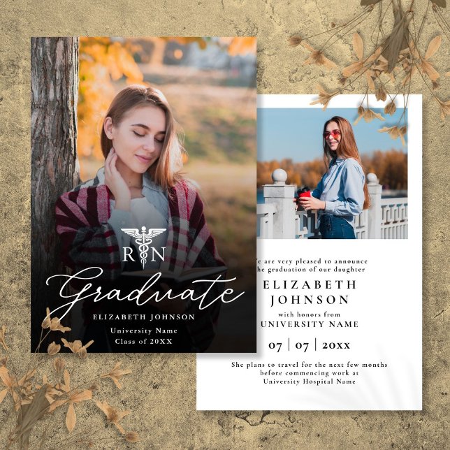 Fotoskript RN Nursing Studenten-meddelande Inbjudningar (Photo Script RN Nursing Graduation Announcement)