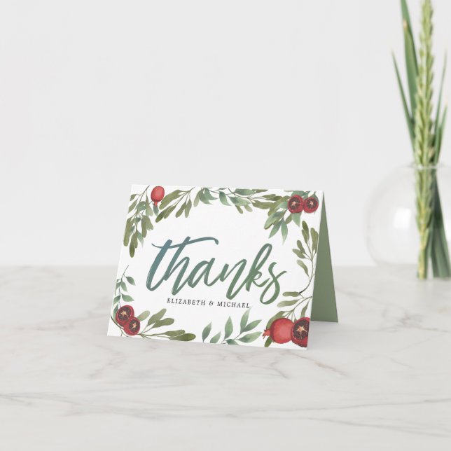 Fotoskriptet Burgundy Modern Pomegranate Bröllop Anteckningskort (Framsida)