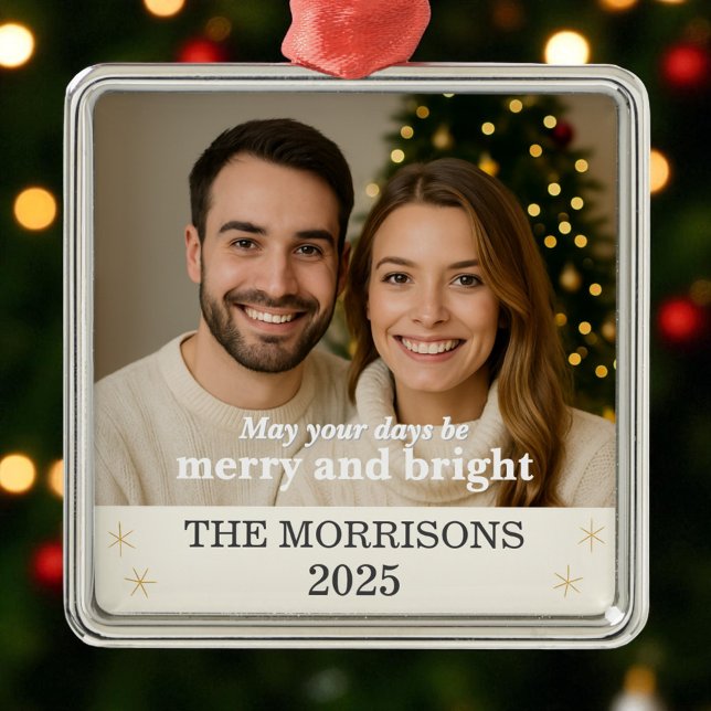 Fotosnöflake för familjen Modern Neutralt & Guld Julgransprydnad Metall (Skapare uppladdad)