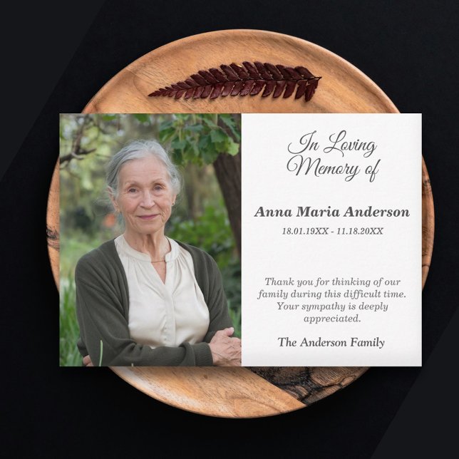 Fotosober Funeral Tack-kort Tack Kort (Photo Sober Funeral Thank You Card)