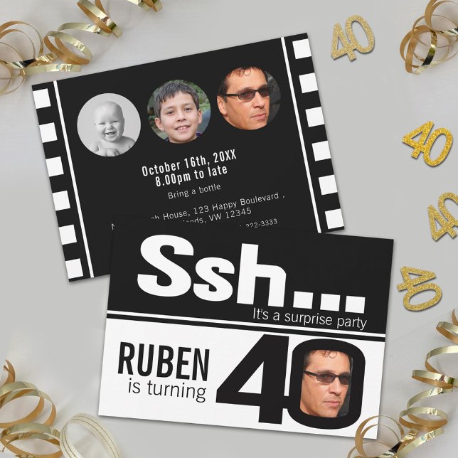 Fotossh manar svartvit 40-årsdag 4 foton inbjudningar (Skapare uppladdad)