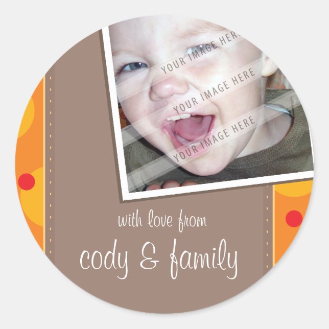 FOTOSTICKSFÖRSEGLING: fuktad 8 Runt Klistermärke (Framsida)