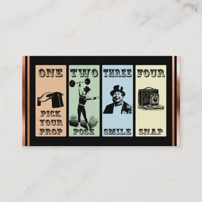 Fotostöttan undertecknar vintage bröllop visitkort (Framsida)