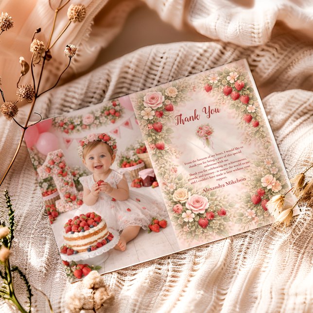 Fotostråberry Trädgård Blommig 1-årsdag Tack Kort (Skapare uppladdad)